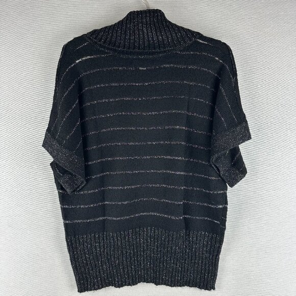 ROZ & ALI WOMEN'S BLACK w/ SILVER METALLIC, COWL NECK SWEATER, L LARGE - Picture 3 of 9